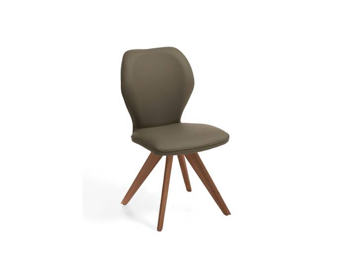 Design-Stuhl, Leder, Grün, 49,5×60×92 cm, Robustes Wild-Nussbaum-Gestell, Modern, Niehoff-Sitzmöbel