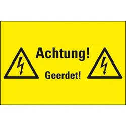 Schild I Warn-Kombischild Achtung! Geerdet!, Kunststoff, 300x200mm, ASR A1.3, DIN EN ISO 7010 W012