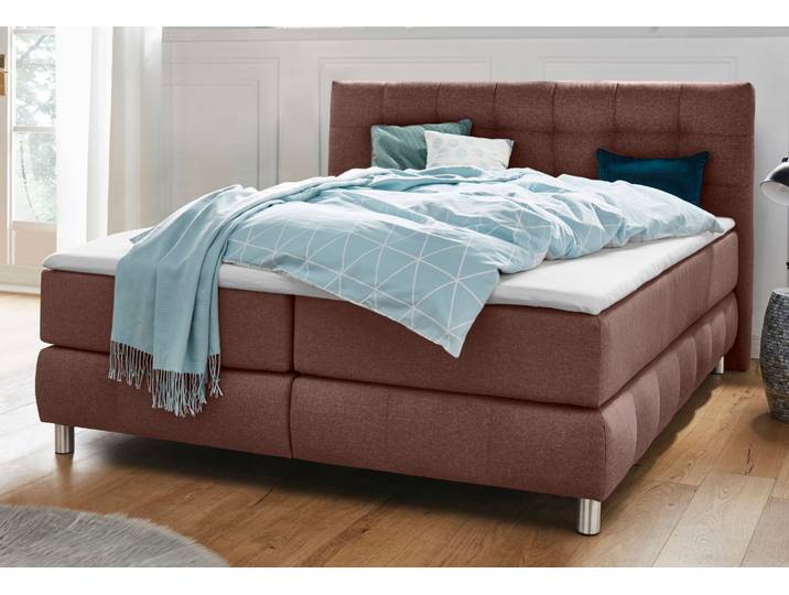 Boxspringbett, Braun, 174x211 cm, Struktur (100% Polyester), Mit Topper, Modern & Skandinavisch, Andas