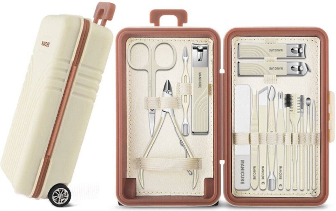 INF Ensemble de manucure 16 pièces avec étui de voyage, kit d'ongles en acier inoxydable pour la maison et les déplacements Beige