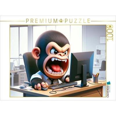 CALVENDO Puzzle Dschungel-Wut im Büro: Ein Gorilla am Rande des Nervenzusammenbruchs | 1000 Teile Lege-Größe 64x48cm Foto-Puzzle für glückliche