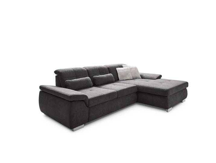 Ecksofa, Anthrazit, 289x195 cm, 100% Polyester, Sitztiefenverstellung & Bettkasten, Modern