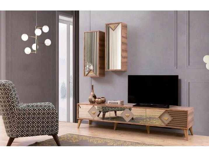 Xlmoebel TV-Schrank Holzmöbel Braun mit Spiegel und Tisch für gemütliches Wohnen (1-St., TV-Schrank) Hergestellt in Europa