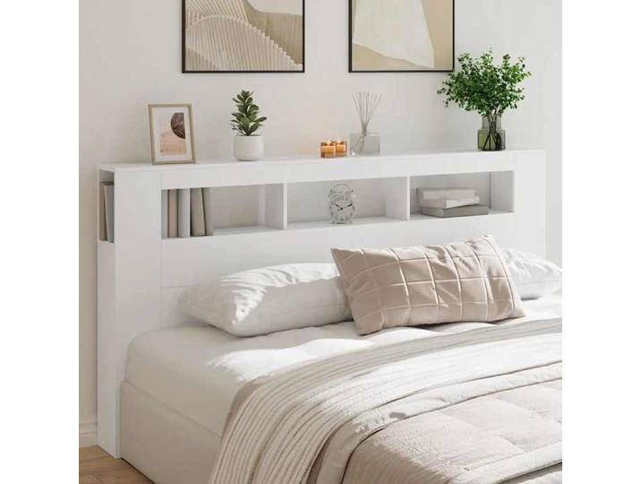 Blanc Tête de lit à LED blanc 200x18 5x103 5 cm bois d'ingénierie - Accessoire de lit H10866