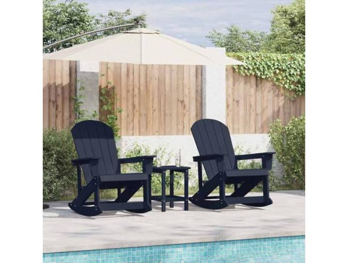 Robustes Polyethylen klassische Eleganz Schaukeltischgarnitur Marineblau 73 Adirondack Schaukelstuhl Set 2 Stück Marineblau HDPE Gartenmöbel wetterfest mit Kissen und Beistelltisch für Terrasse Balkon