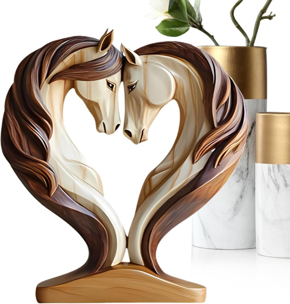 Houten Paardenbeeld Decoratief Dieren sculptuur Houtkleur 18 x 20 cm