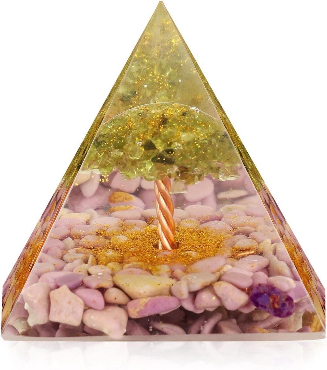 Solidchoice Orgone Piramide voor Positieve Energie met Peridot en Lepidolite