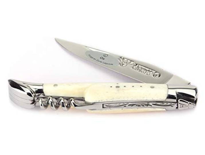 Laguiole en Aubrac Taschenmesser L0311OSISI 11 cm, Klinge 9 cm glänzend, Korkenzieher, Backen glänzend, Griffschalen Knochen