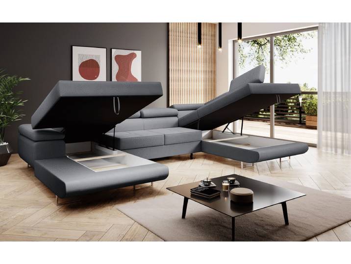 Designer Sofa Matera mit Schlaf- und Klappfunktion (Stoff) - Braun - Luxusbetten24