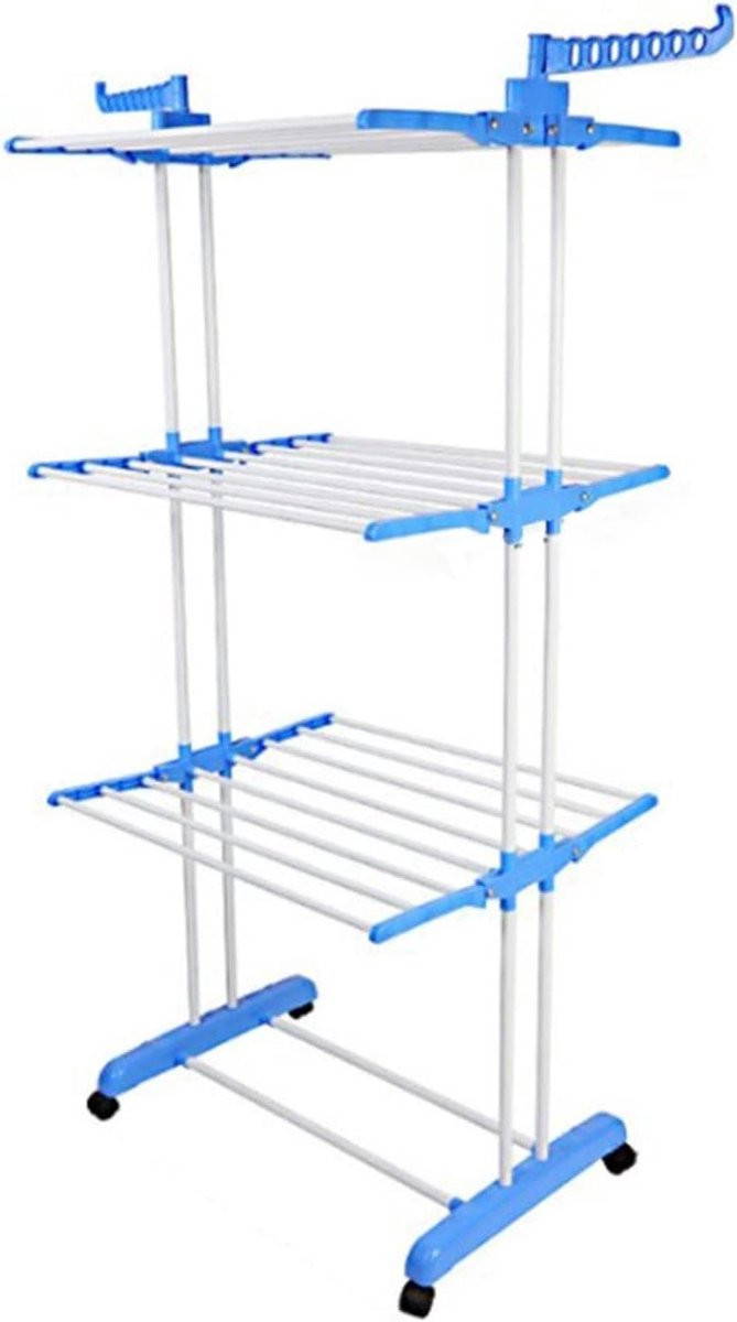 Blauw opvouwbaar wasrek met wielen, 168 cm hoog