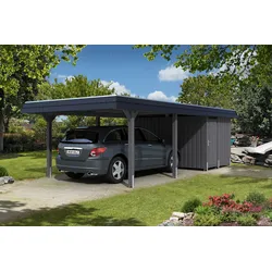 Skan Holz Wendland 409cm inkl. Abstellraum grau schwarze Blende Holzcarport