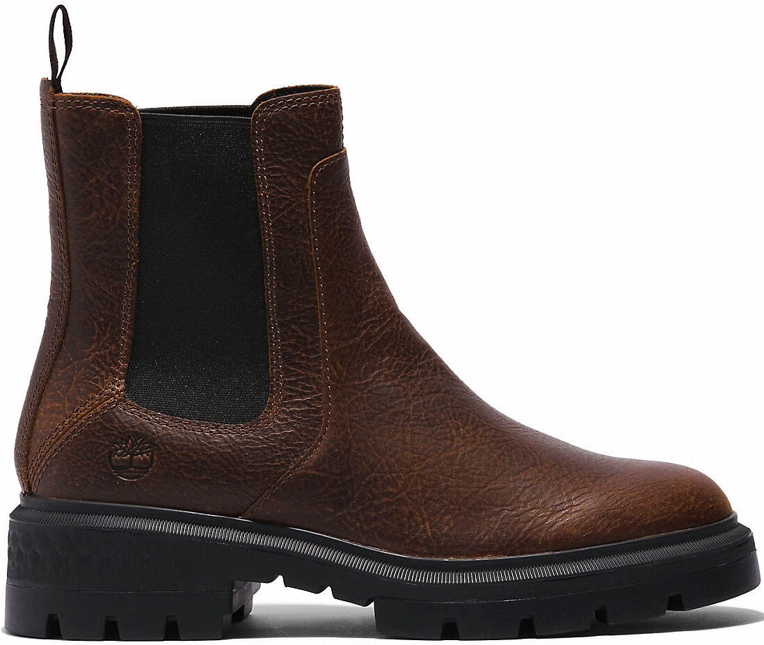 Chelseaboots TIMBERLAND "CORTINA VALLEY MID CHELSEA BOOT", Damen, Gr. 37,5, braun (schwarz braun), Leder, Schuhe Chelseaboots, Stiefelette, Winterschuhe, Ankle Boots schwarz braun 37,5