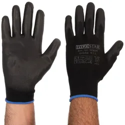 HYGOSTAR Feinstrickhandschuhe mit 1/4 PU-Beschichtung Gr. XXS Schwarz 12 Paar