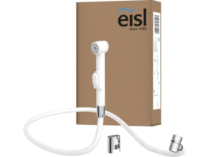 Brausegarnitur EISL, weiß, H:18cm, ABS-Kunststoff, Brausegarnituren, Brausegarnitur, Kunststoff-Brauseschlauch mit Handbrausehalter