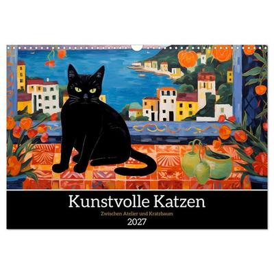 Kunstvolle Katzen (Wandkalender 2027 DIN A3 quer), CALVENDO Monatskalender