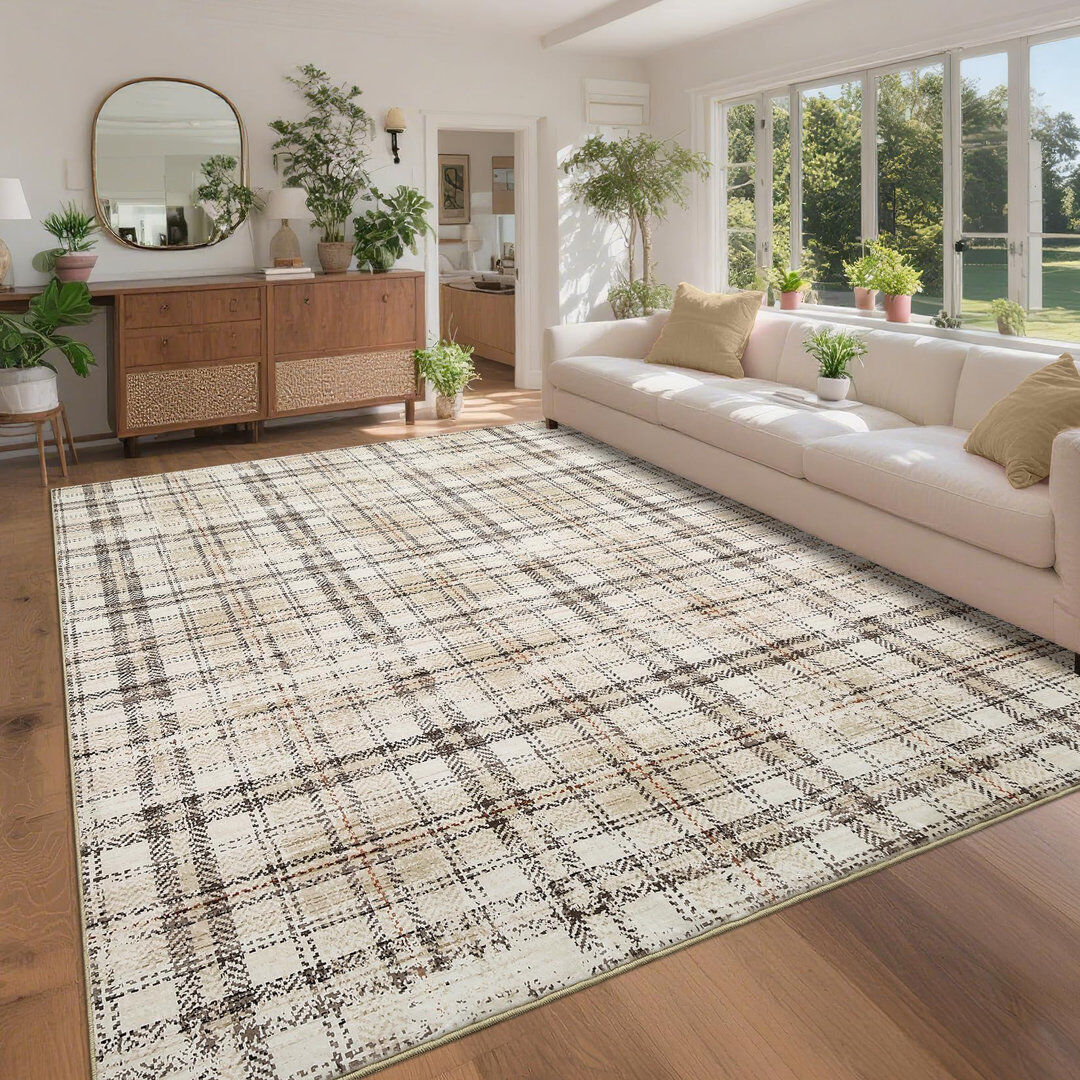 Brambly Cottage Rectangle Plaid Area Rug Beige Rectangle 200 x 290 cm