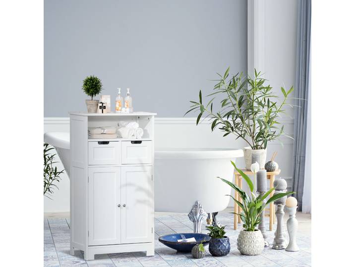 kleankin Meuble SDB Blanc MDF 2 Tiroirs Étagère