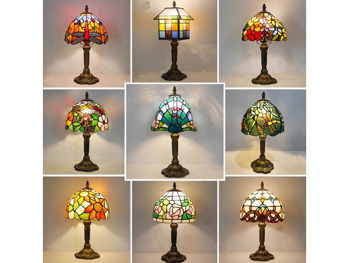 Lampe de Table 8 pouces vitrail lampe de chevet rouge Rose bureau lampe de lecture chambre salon bureau à domicile