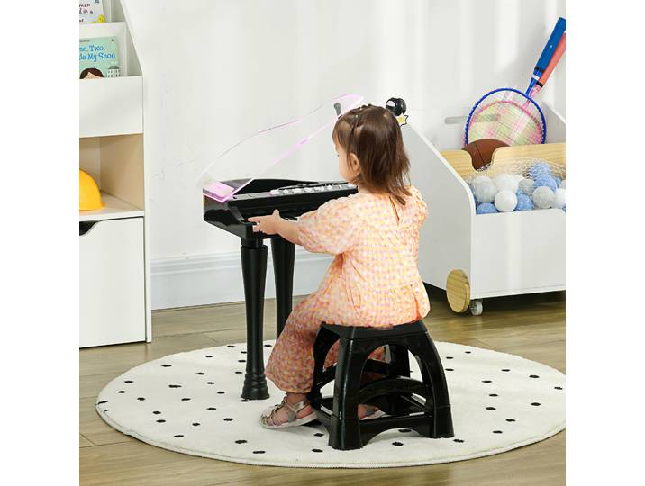 AIYAPLAY Piano Enfant 32 Touches LED avec Tabouret Noir