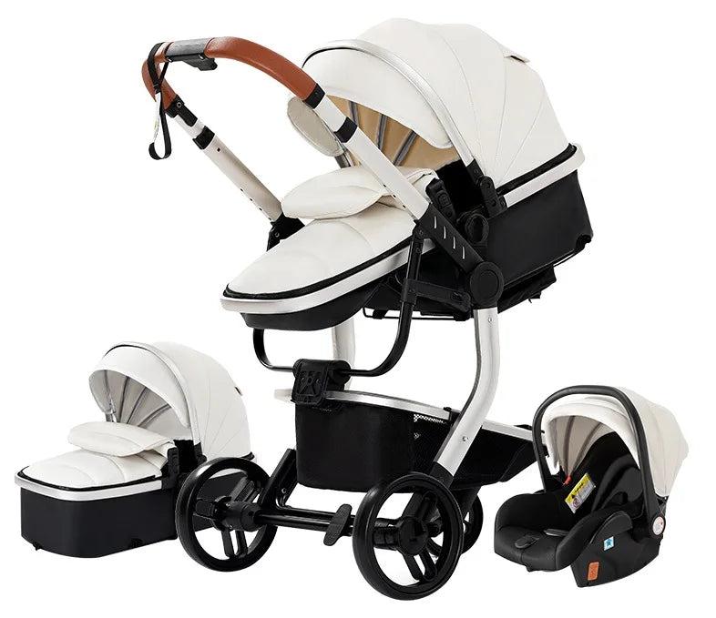 Kinderwagen 3-in-1 - Wit - Faltbarer, leichter Kinderwagen mit Babyschale