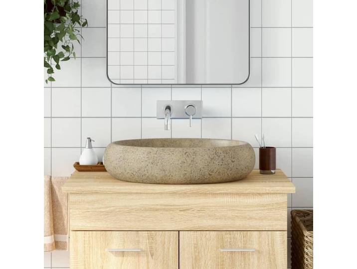 VidaXL Evier de comptoir ovale 59x40x15 cm céramique couleur sable