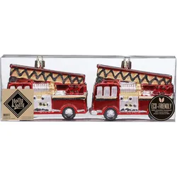 Holly & Jolly 2 Christbaumschmuck Kunststoff 10cm Feuerwehrauto Figuren Set Bruchfest Weihnachtsbaum Anhänger Weihnachten Christbaumanhänger Weihnachtsdeko Rot