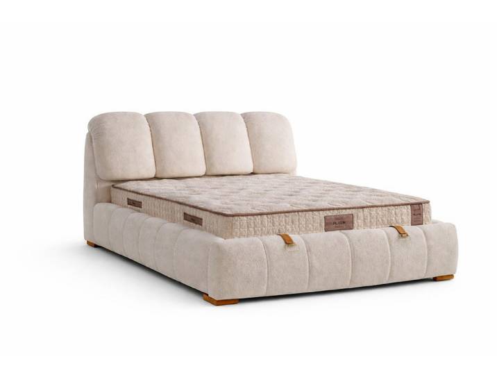 JVmoebel Polsterbett Bett mit Matratze Moderner Stil Beige Bett mit Stauraum Stoffbezug