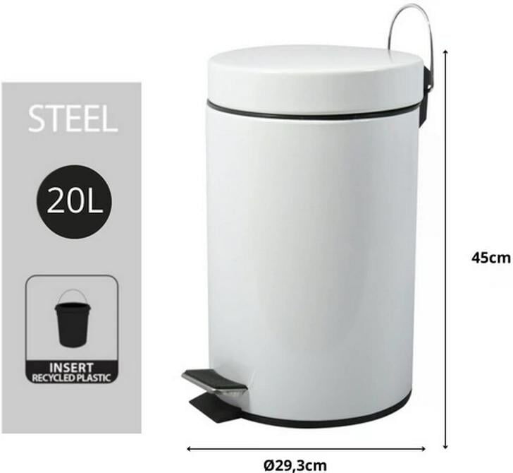 Mülleimer MSV "20 l", weiss (weiß), B:29,3cm H:45cm, Stahl, Mülleimer, Mülleimer weiß B/H/T: 29,3cm x 45cm, 20 l