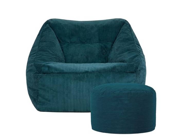 Icon Natalia Sitzsack Sessel und Hocker mit Füllung, Blaugrün In Deutschland Hergestellt, Sitzsack Erwachsene, Flauschiger Cord Stoff, Riesen Sitzsack Cord für Wohnzimmer und Schlafzimmer