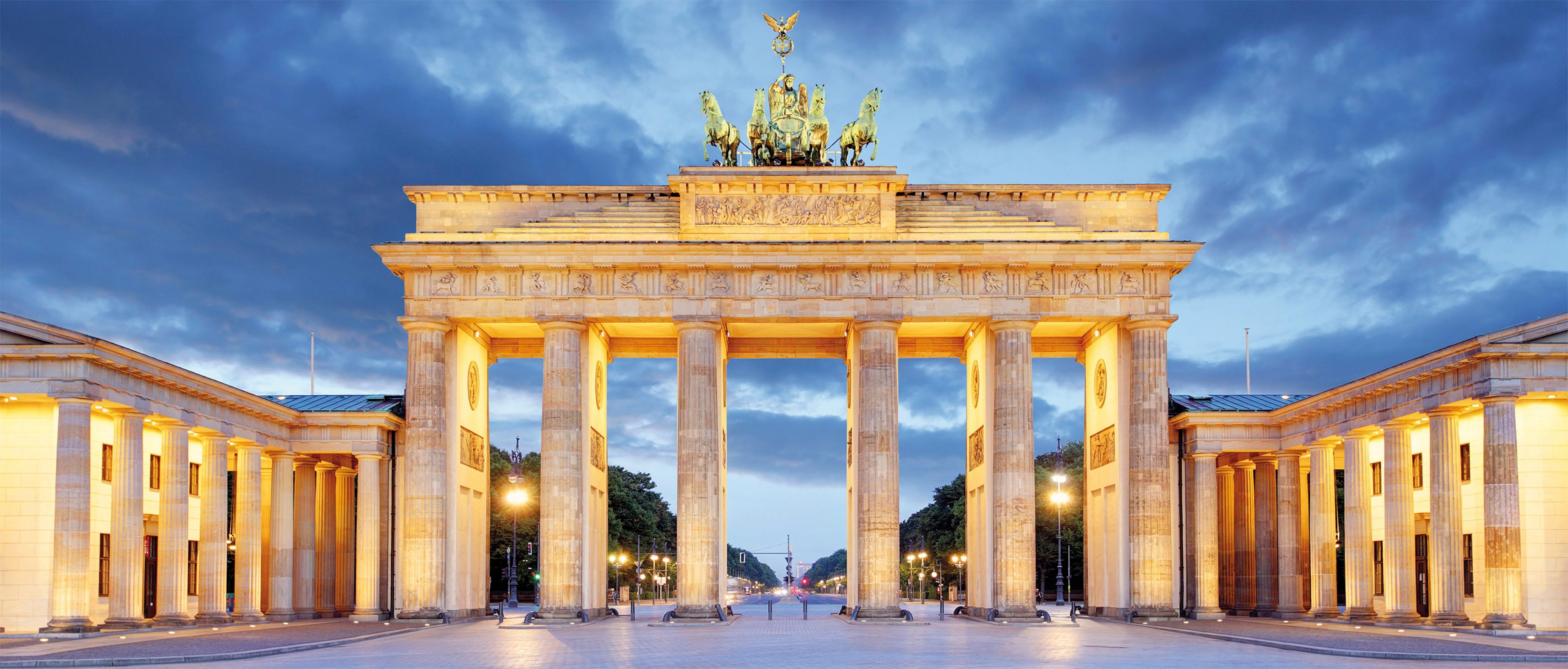 Leinwandbild BÖNNINGHOFF "Wandbild BRANDENBURGER TOR XXL 60x140 cm – Leinwandbild Keilrahmen", bunt (farbe bild(er): blau, gold), B:140cm H:60cm T:1,5cm, Canvas, MDF, Bilder, Leinwandbild, auf Keilrahmen gespannt farbe bild(er): blau, gold B/H/T: 140cm x 