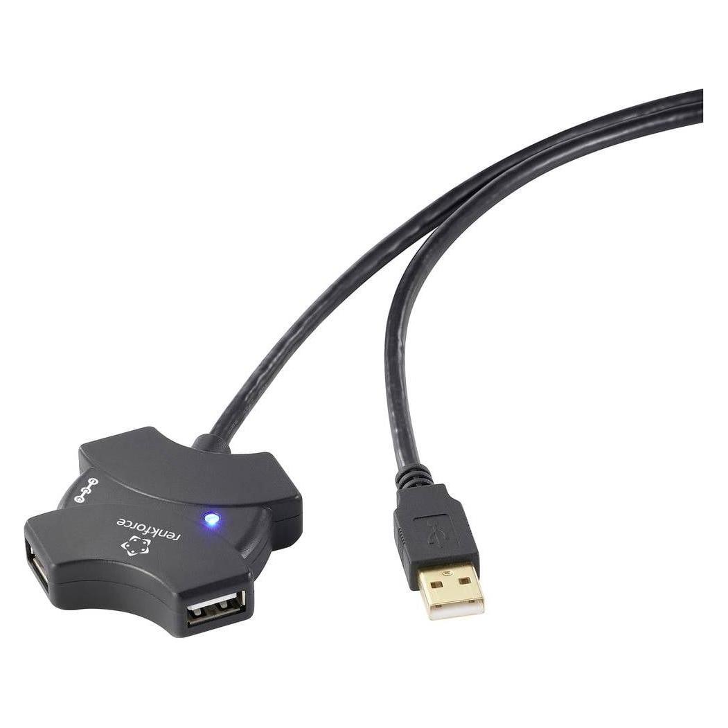 Renkforce RF-6270930 4 Port USB 2.0-Hub mit eingebautem Repeater Schwarz (USB-A, 4 Ports) (RF-6270930)