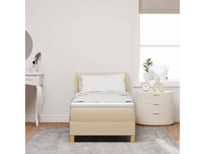 HGFDSAWE Boxspringbett Creme 80x200 cm Einzelbett Schlafmöbel Kopfteil höhenverstellbar, Inklusive Matratze & Topper, Stabiles Massivholz