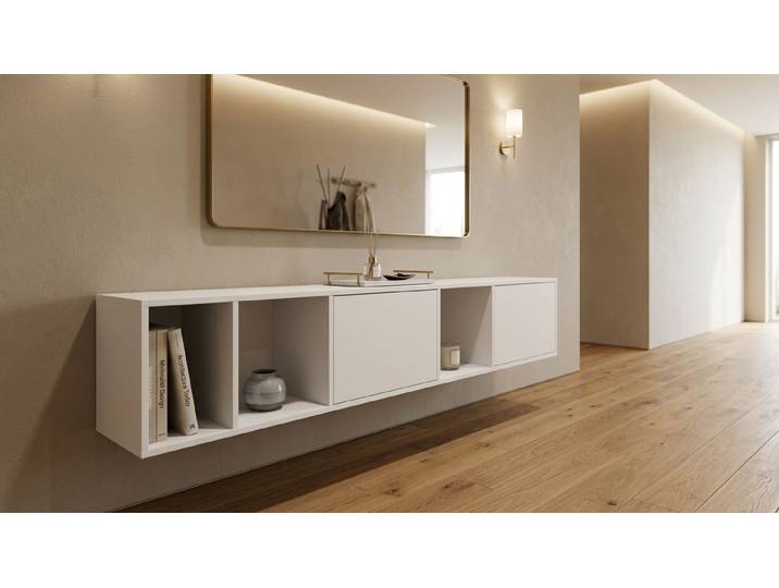 Commode suspendue blanche sur mesure pickawood MDF Peint Blanc de sécurité RAL&nbsp;9003
