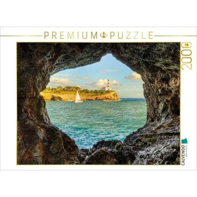 CALVENDO Puzzle Blick durch einen Felsbogen in Portocolom auf Mallorca | 2000 Teile Lege-Größe 90x67cm Foto-Puzzle für glückliche Stunden