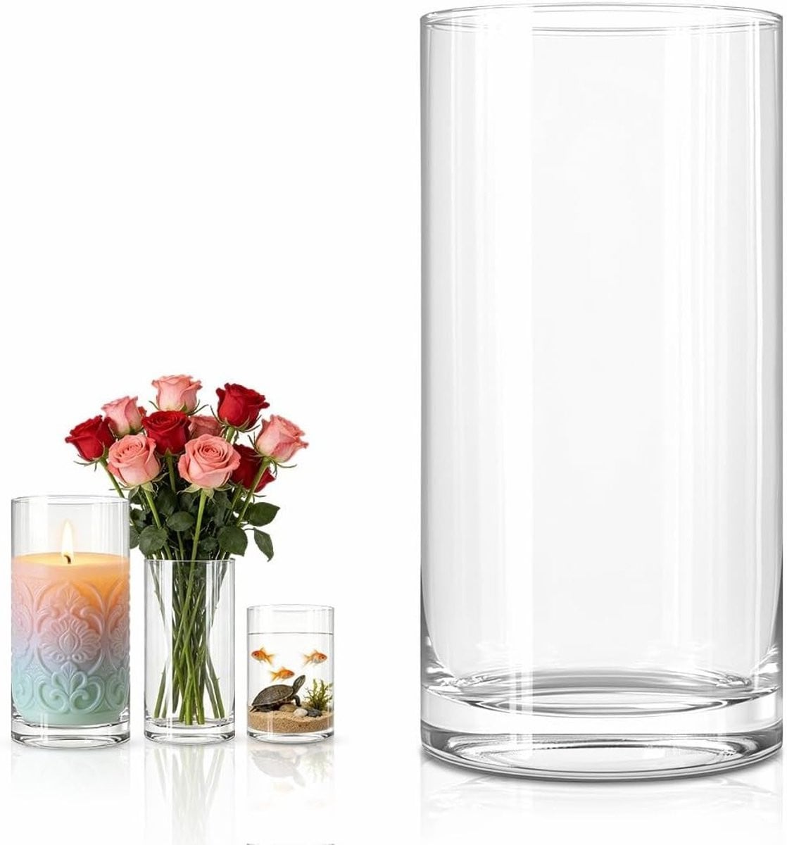 SnelShoppen Glazen Cilinder Vaas - Transparante Moderne Ronde Bloemenvaas - Hoogte: 20 cm