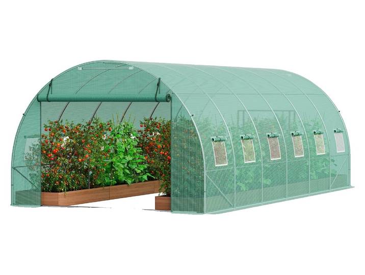 VEVOR Serre tunnel accessible\, 6\,8 x 2\,8 x 2\,0 m\, serre tunnel en film plastique\, serre pour plantes avec châssis en acier galvanisé\, couverture verte en PE\, porte à fermeture éclair enroulable et 12 fenêtres