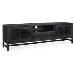 TV-Board Weston aus Mangoholz, modernes Design mit Rattanfront, schwarz, 180 cm breit