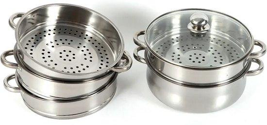 Vijfdelige roestvrijstalen stoompan-set in zilver, diameter 26 cm