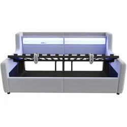 STILVORA Polsterbett Schlafsofa Samt Hellgrau 90x200 cm mit Stauraum und LED