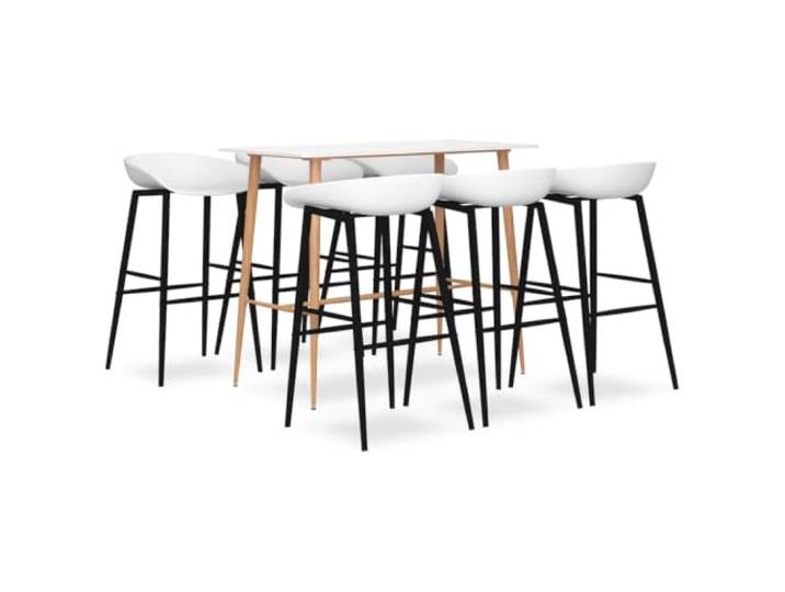 Bar-Set 7-teilig weiß mit Thekentisch und Hockern Strapazierfähige MDF-Platte, Füße aus Metall in Holzoptik, ergonomischer Sitz, max. Belastung 110 kg