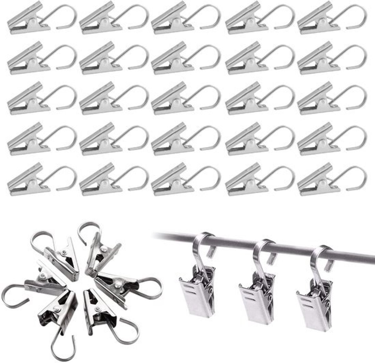 Dailygoods Gordijnclips 100 stuks - Roestvrij stalen gordijnklemmen