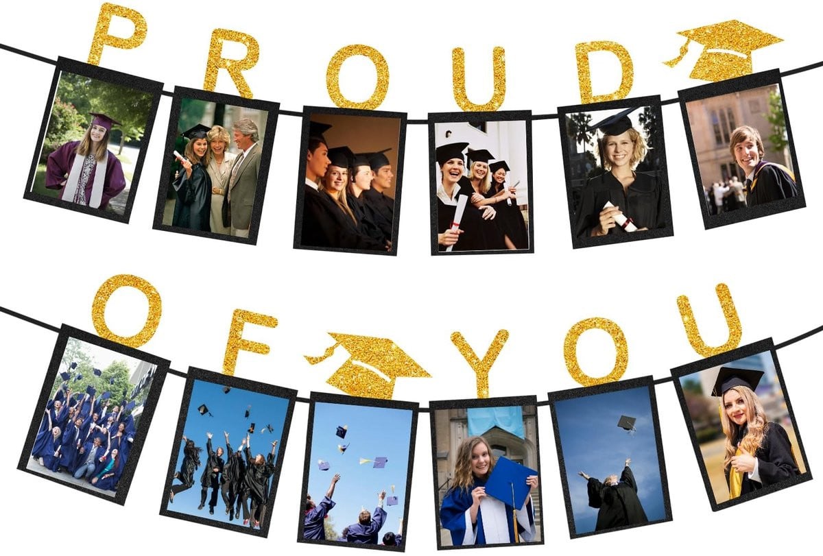 Dailygoods Afstuderen Banner Gefeliciteerd Decoratie met Fotodisplay en Ophangkoord van Premium Karton