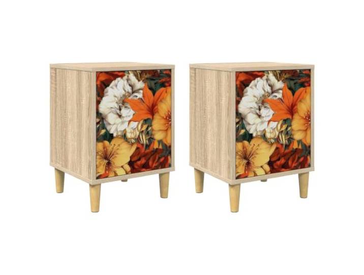 GHVBNMF Nachttisch 2er Set Sonoma-Eiche Beistelltisch 36x33x50cm Kompakte Nachtschränke fürs Schlafzimmer mit 2 Türen, erhöhten Füßen und dezenter Musterung für Stil und Ordnung.
