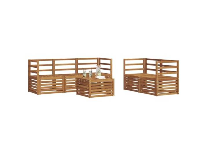 KTHLBRH Sofaset für den Außenbereich, 6-teilig, Naturholz, Akazienholz Design Lattenrost, Rückenlehne mit 5 Sitzplätzen, für Garten und Terrasse