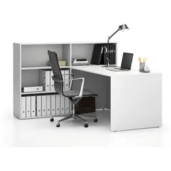Büroschreibtisch-Set für linke Ecke SEGMENT, mit 3 Einlageböden, weiß/weiß