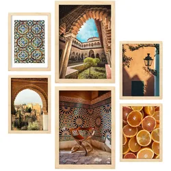 POSTER Set Mit 6 Andalusicia Spanien In Fotografie A3 & A4 Rahmen Aus Hellem Holz