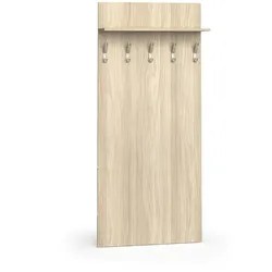 Garderobenwand PRIMO WOOD, 5 Kleiderhaken, Ablage, Holzstruktur vertikal, Eiche natur
