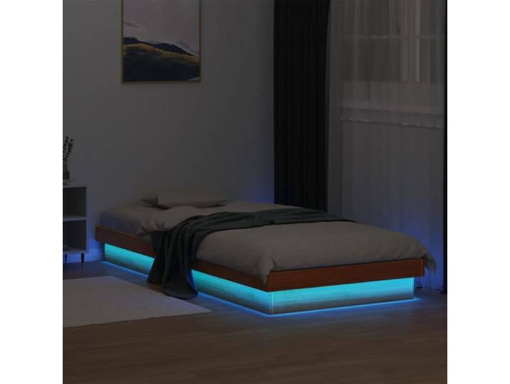 Soldes Flottants Lit simple 90x190cm Cadre de lit à LED classique sans matelas 90x190cm bois massif