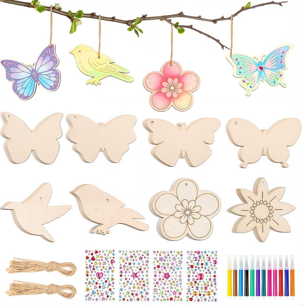 Creatieve 96-delige Knutselset voor Kinderen met Houten Hangers voor Schilderen