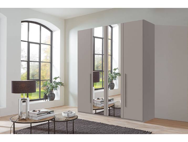 Armoire portes battantes London- Miroir 180cm Marron/Gris/Gris Sahara Basic Gris 2 miroir